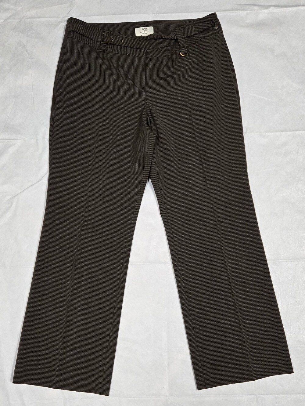 Ann Taylor Petites Marisa 10P Striped Trouser Dress Pants Belted Brown Office